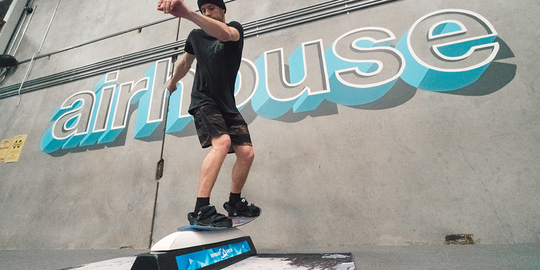 Max Parrot Training With A Snowboard Addiction Balance Bar and Jib Board